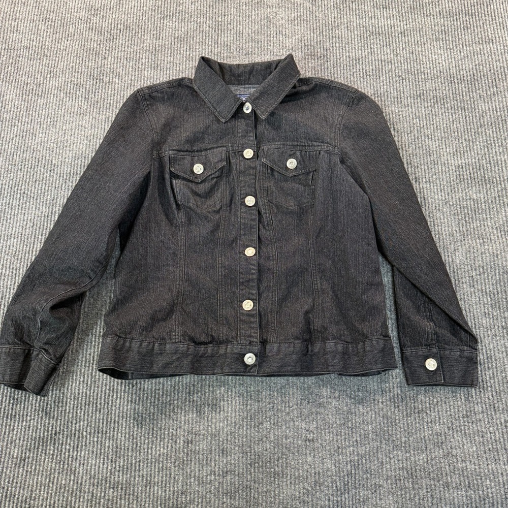 Baccini Womens Denim Jacket 1X Black Stretch Cotton Blend Button Front